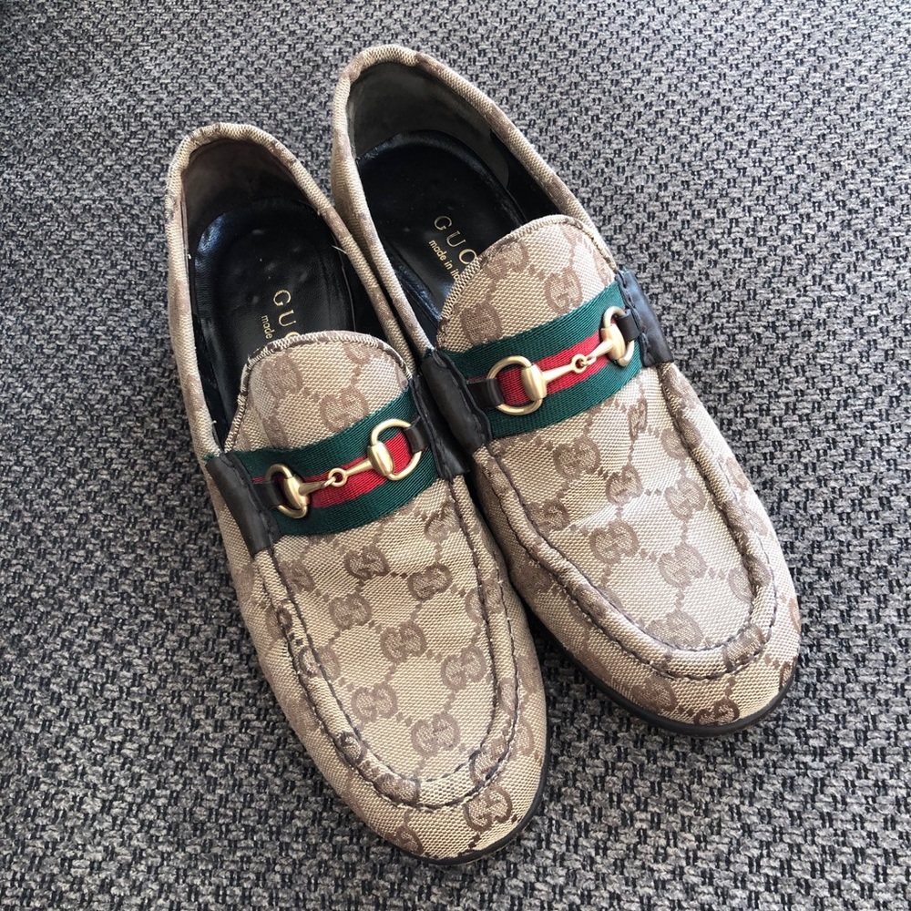 Gucci Beige and Green loafers